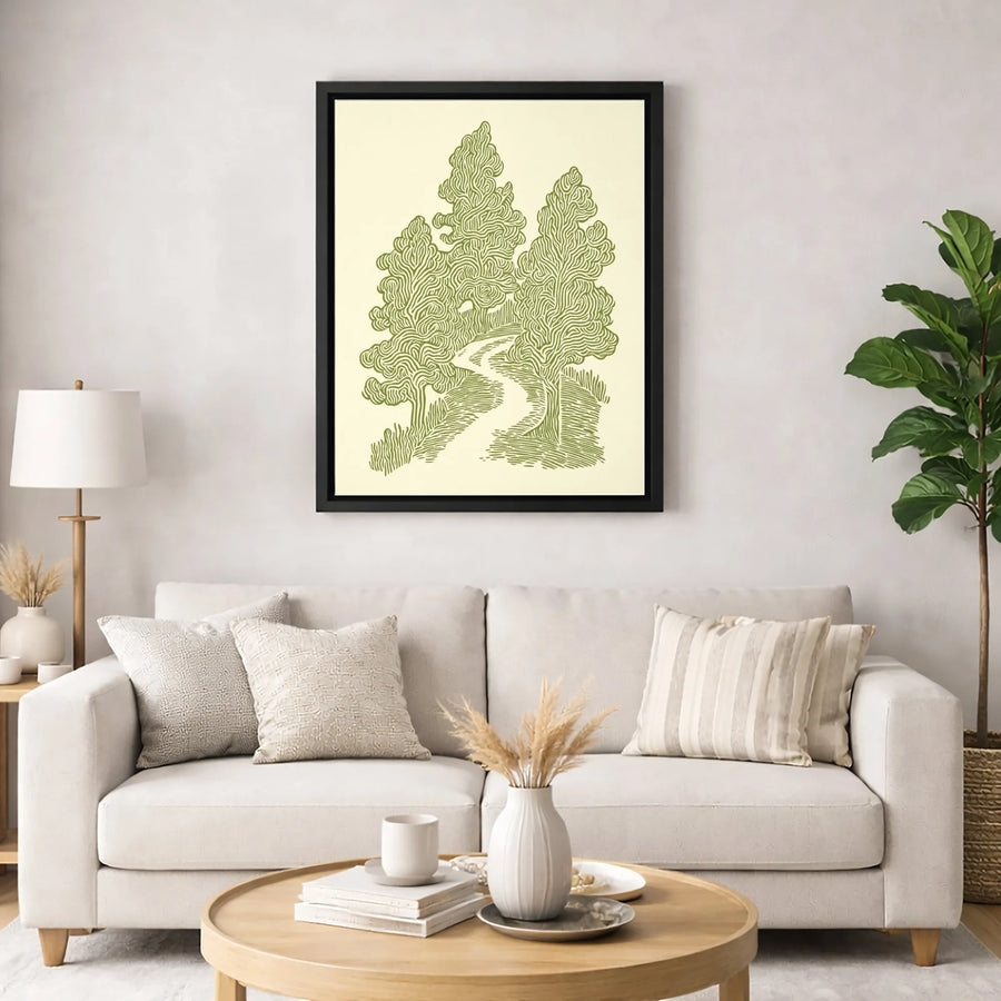 Forest Winding Path Canvas Print | Minimalist Line Art Nature Decor | Premium 1.25-Inch Gallery Wrap | Modern Botanical Wall Art Gift