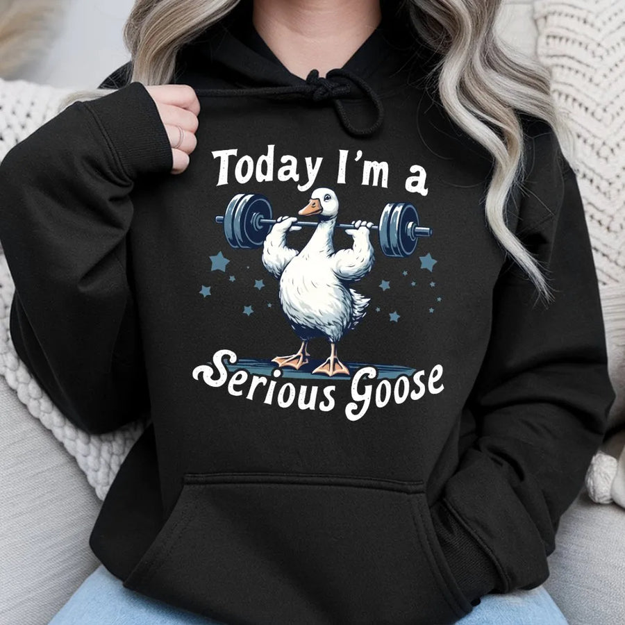 Serious Goose Lifting Hoodie | Funny Weightlifting Duck Graphic | Premium Cotton Blend Sweatshirt | Gift for Gym Lovers and Fitness Enthusiasts
