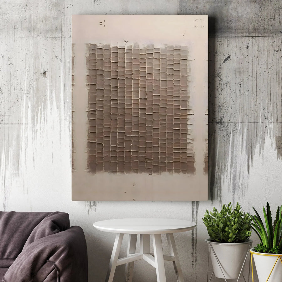 Abstract Textured Grid Canvas Art | Minimalist Brown Impasto Style Print | 1.25-Inch Premium Gallery Profile | Modern Home & Office Decor Wall Art