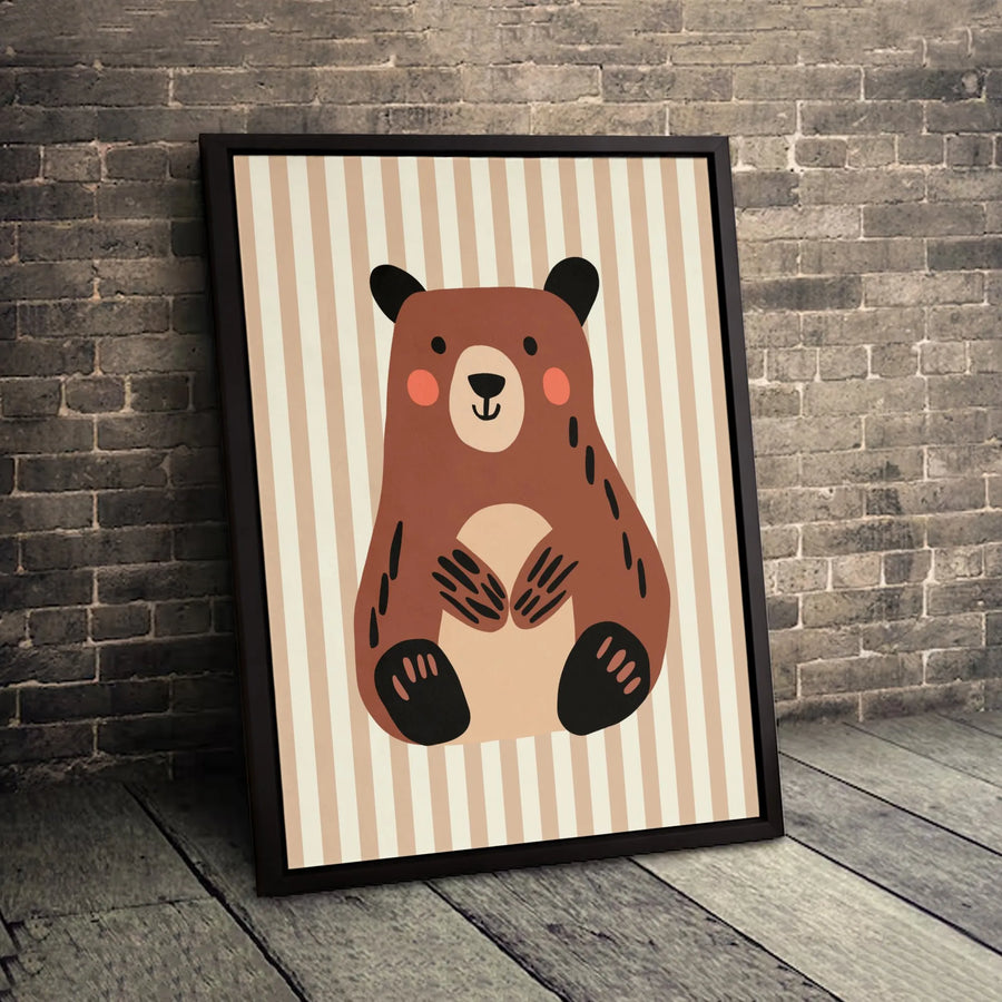 Cute Cartoon Bear Canvas Art | Minimalist Woodland Animal Nursery Decor | Premium Gallery-Wrapped Print | Gift for Kids Room or Baby Shower
