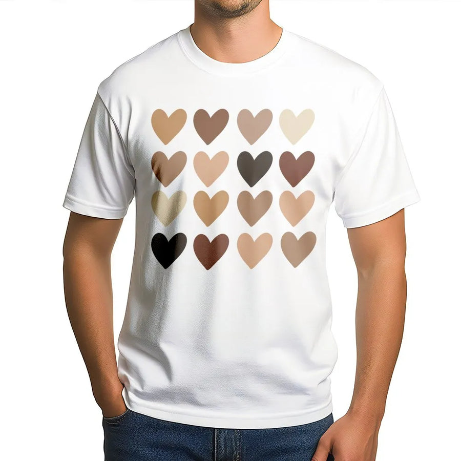 Diversity Hearts T-Shirt | Skin Tone Equality Heart Design | Premium Soft Cotton Tee | Inclusive Fashion Gift for Social Justice Advocates