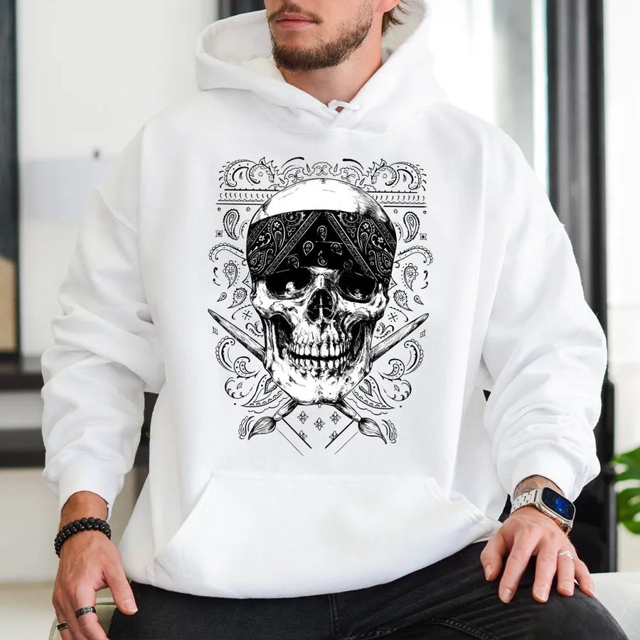 Chicano Skull Hoodie | West Coast Streetwear with Bandana Paisley Graphic | Premium Cotton Blend | Unisex Urban Style Gift for Men & Women