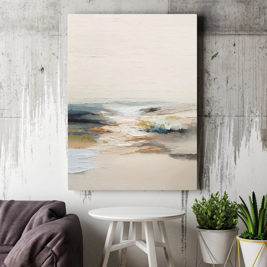 Abstract Coastal Landscape Vertical Canvas Print | Modern 3D Effect Textured Ocean Art | Premium 1.25 Inch Gallery Wrap | Minimalist Beach Decor Gift