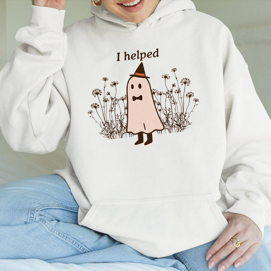 I Helped Ghost Hoodie | Funny Halloween Pregnancy Announcement | Premium Cotton Blend | Cute Expecting Mom Gift for Fall