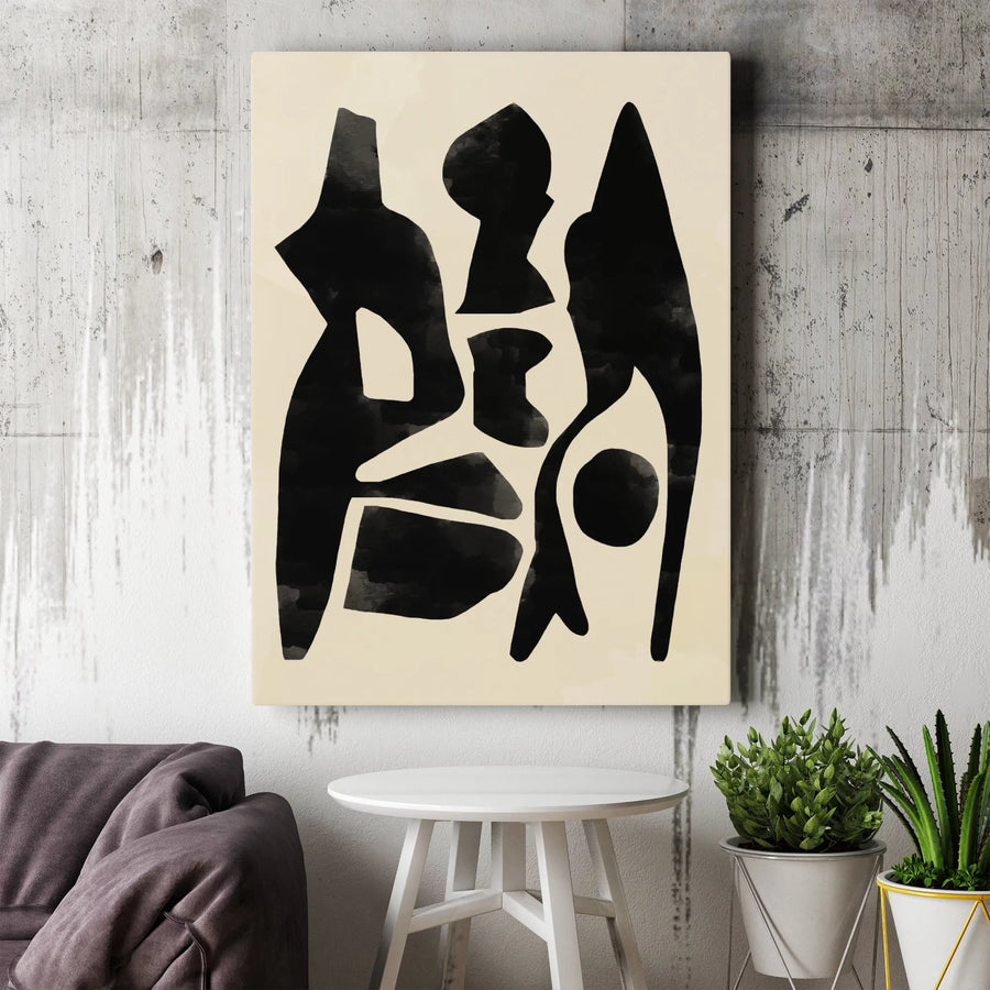 Abstract Vertical Canvas | Modern Black Ink Brushstroke Art | Premium 1.25" Thick Print | Minimalist Home & Office Decor Gift