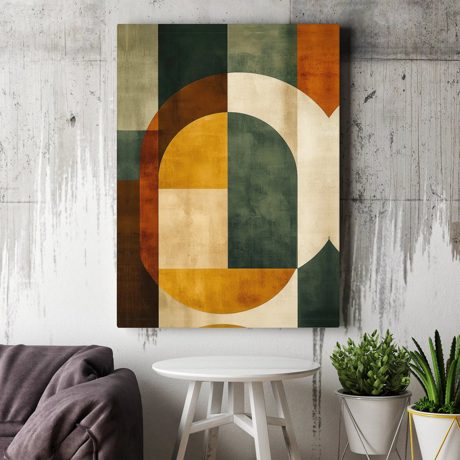 Mid Century Modern Wall Art | Earthy Geometric Abstract Print | Premium Gallery Canvas | Modern Living Room Decor