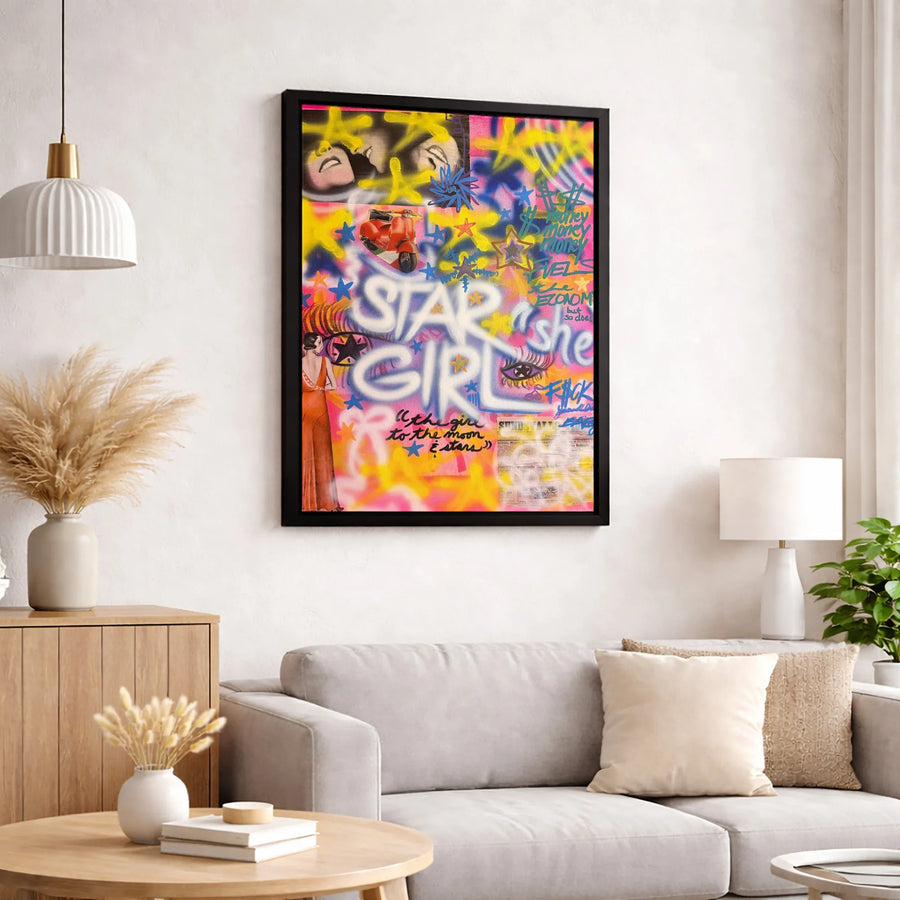 Star Girl Wall Art | Street Graffiti Collage Print | Premium 1.25" Gallery Wrapped Canvas | Aesthetic Urban Decor for Bedroom or Living Room