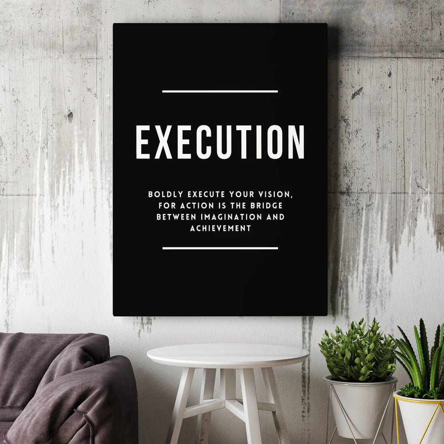 Execution Motivational Canvas Wall Art | Bold Quote Modern Typography | Premium Gallery-Wrapped Print | Office Decor for Entrepreneurs