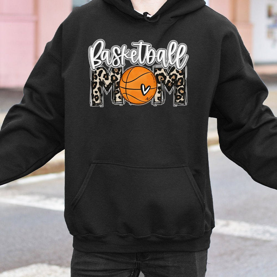 Basketball Mom Hoodie | Leopard Print Basketball Graphic | Soft Cotton-Poly Blend | Premium Sports Mama Gift For Game Day
