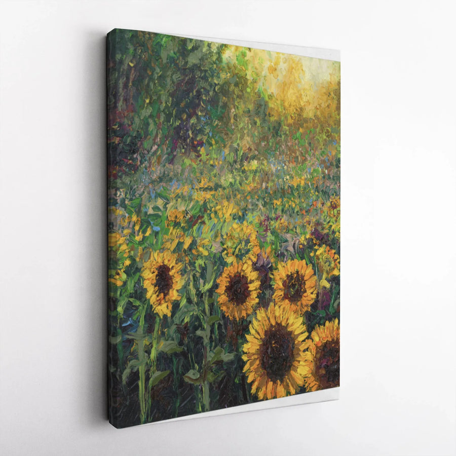 Sunflower Field Canvas Wall Art | Impressionist Floral Painting Print | Premium Gallery Wrapped Canvas | Farmhouse Living Room Decor Gift
