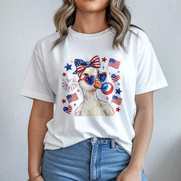 Patriotic Duck T-Shirt | Cute Coquette Americana Graphic | Soft Cotton Blend | 4th of July Party Gift for Her