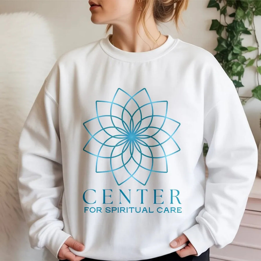 Spiritual Care Sweatshirt | Geometric Lotus Mandala Logo | Soft Cotton Blend Pullover | Wellness Gift for Yoga & Meditation