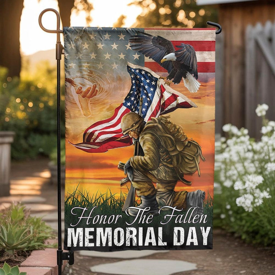 Memorial Day Garden Flag | Honor The Fallen Soldier Veteran Design | Weather-Resistant Premium Polyester | Patriotic Outdoor Decor Gift