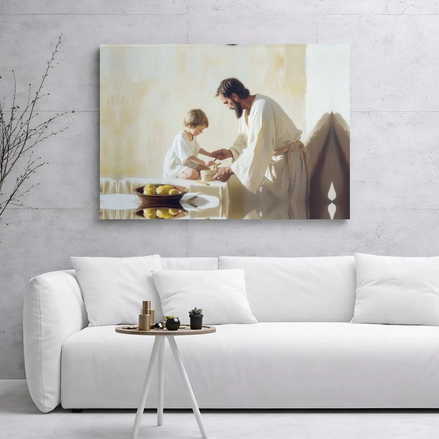 Jesus With Child Wall Art | Ceramic Clay Modeling Design | Premium Gallery Wrap Canvas | Christian Home Decor & Religious Gift