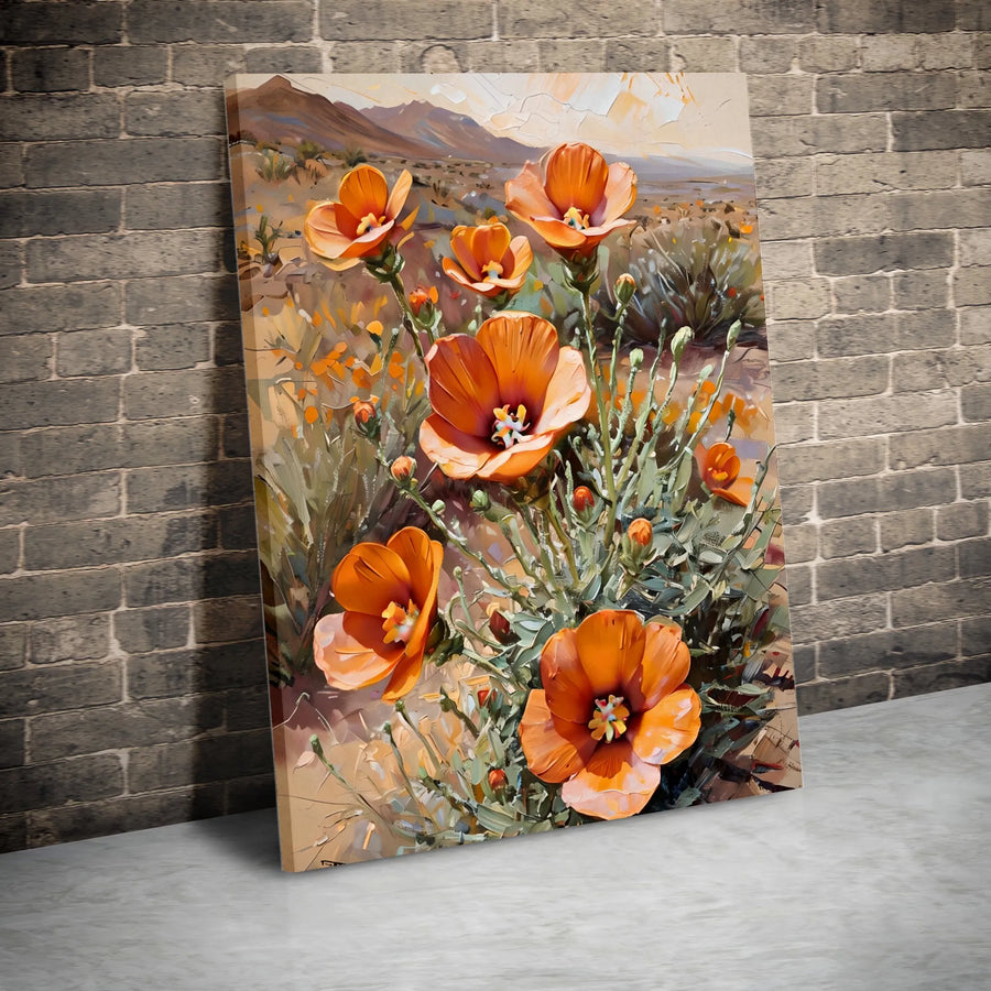 Desert Poppy Canvas Print | Textured Impasto Style Floral Art | Premium Frameless Gallery Wrap | Southwestern Wall Decor Gift