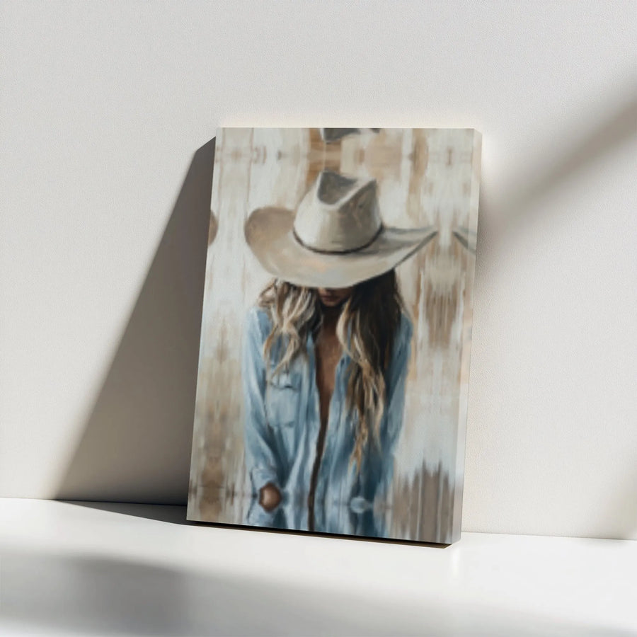 Cowgirl Wall Art Canvas | Western Aesthetic Portrait Painting | Premium 1.25-Inch Gallery Wrap | Country Home Decor Gift