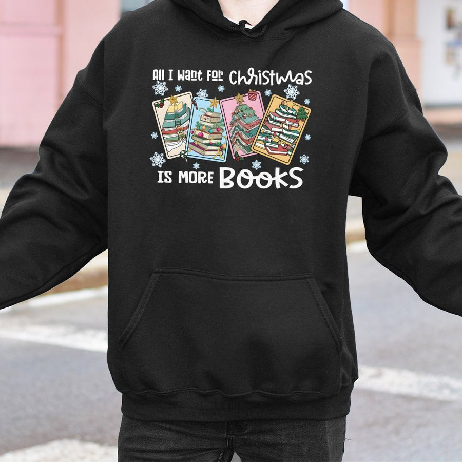 Book Lover Christmas Hoodie | Bookish Tree Illustration | Cotton-Blend Premium Sweatshirt | Gift for Librarian, Reader, & Bookworm