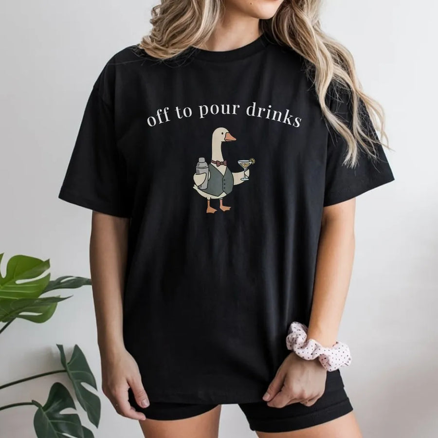 Funny Goose Bartender Shirt | Cute Mixologist Graphic Tee "Off to Pour Drinks" | Premium Comfort Colors Cotton | Gift for Bartender or Bar Staff