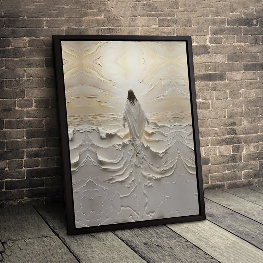 Jesus Walking On Water Canvas Wall Art | Abstract Textured Oil Painting Style | Premium Fade-Resistant Gallery Wrap | Christian Home Decor Gift