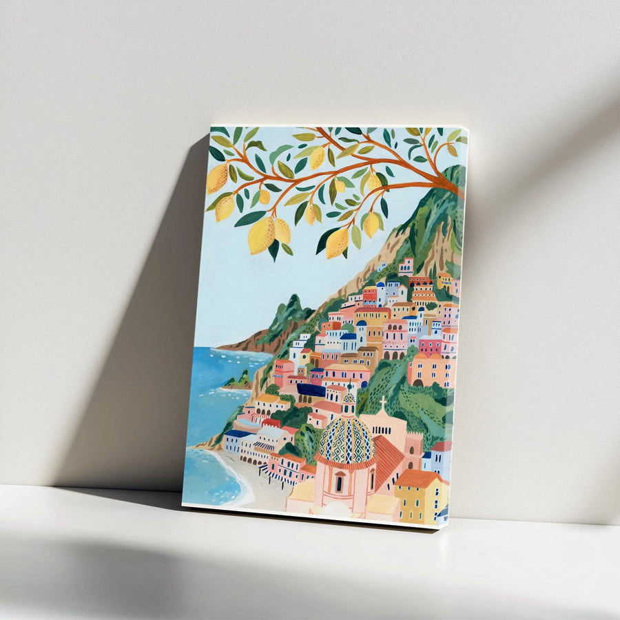 Positano Amalfi Coast Canvas Wall Art | Mediterranean Lemon Tree Landscape | Premium 1.25" Gallery Wrap | Travel Inspired Home Decor Gift