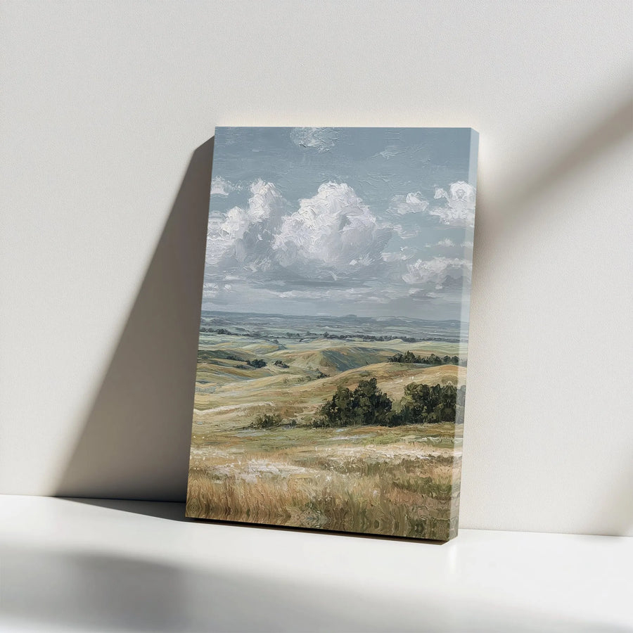 Rolling Hills Canvas Wall Art | Textured Impasto Style Painting Print | Premium Gallery Wrapped Canvas | Farmhouse Living Room Decor Gift