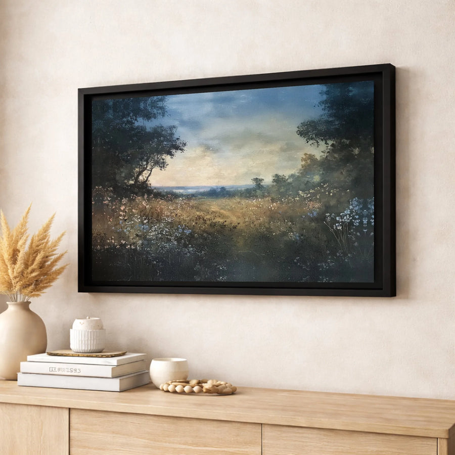 Wildflower Meadow Landscape Canvas Wall Art | Impressionist Sunset Field Print | Premium 1.25" Gallery Wrapped Framed Decor | Nature Home Gift