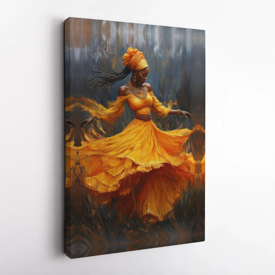 African Woman Canvas Art | Vibrant Dancing Woman Portrait | Premium Gallery Wrapped Canvas | Afrocentric Home Decor Gift