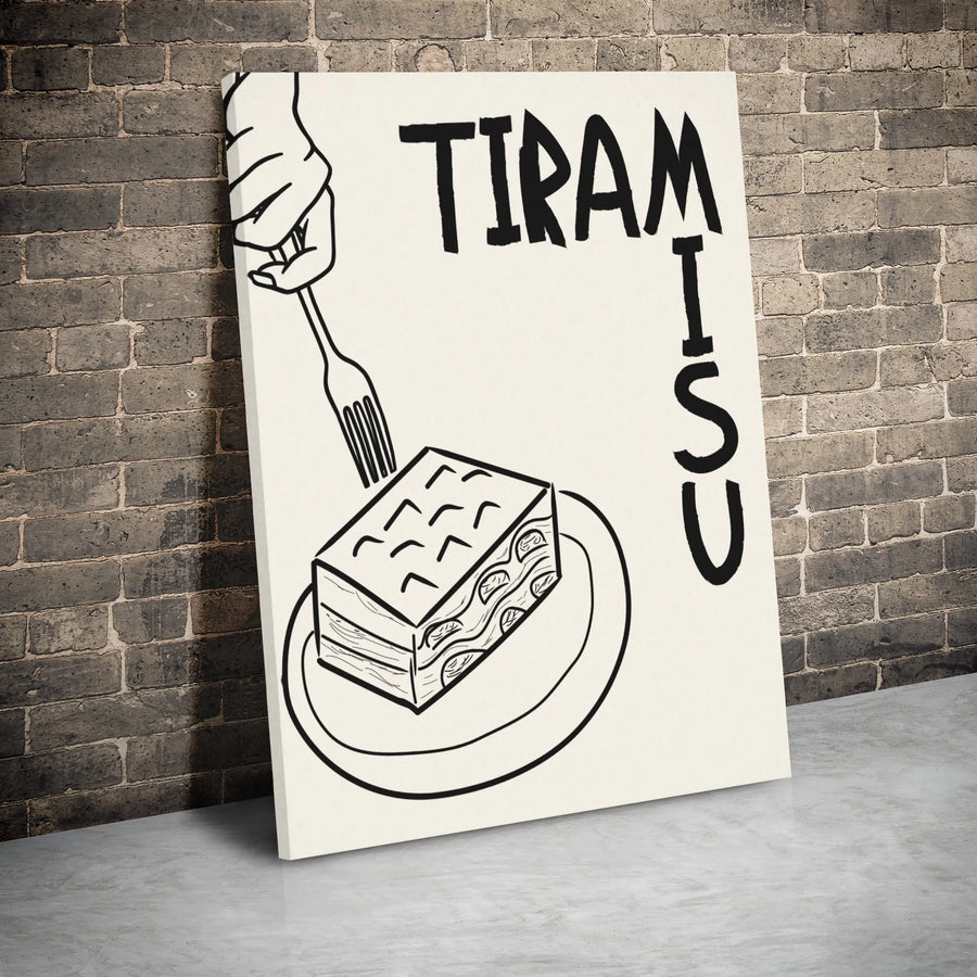 Tiramisu Canvas Wall Art | Minimalist Hand Drawn Food Sketch | Premium Gallery Wrap Print | Kitchen Decor Gift for Coffee Lovers