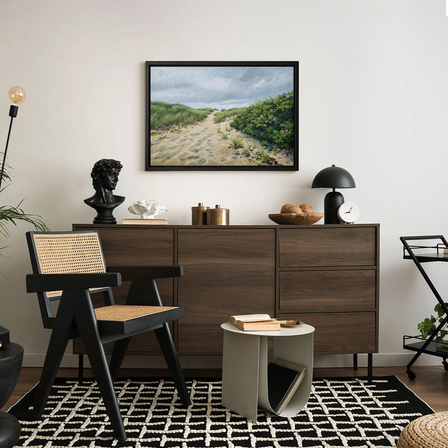 Coastal Beach Path Canvas Print | Wild Rose Dune Landscape Wall Art | Gallery Quality 1.25" Profile | Nautical Home Decor Gift