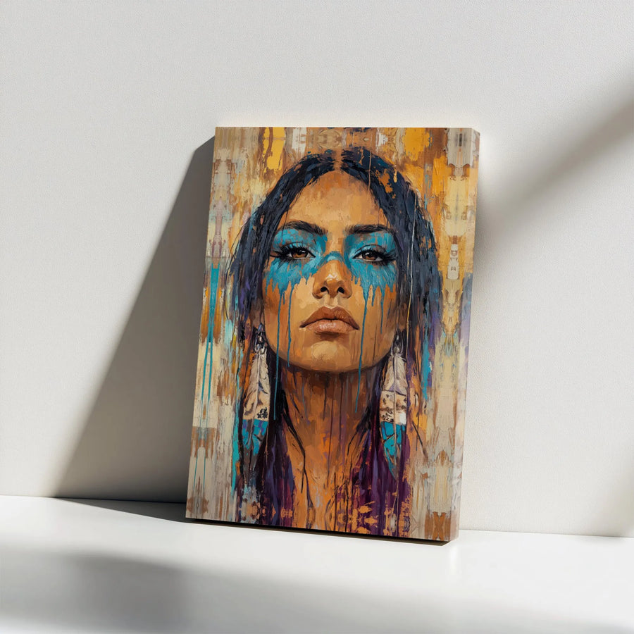 Indigenous Inspired Woman Canvas Art | Bold Abstract Portrait Print | Premium Thick Gallery Wrap Canvas | Modern Southwestern Boho Wall Decor Gift