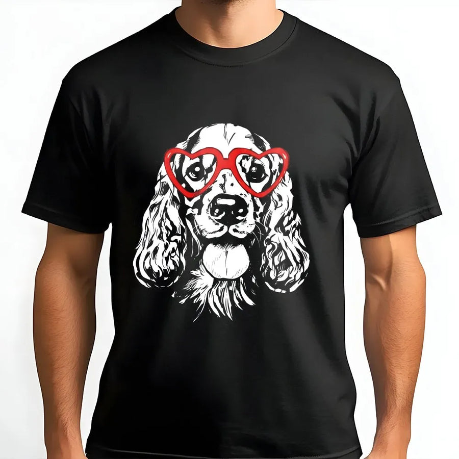 Cocker Spaniel Dog Shirt | Heart Glasses Graphic Design | Premium Cotton Tee | Cute Valentine's Day Gift for Dog Mom or Dog Lover