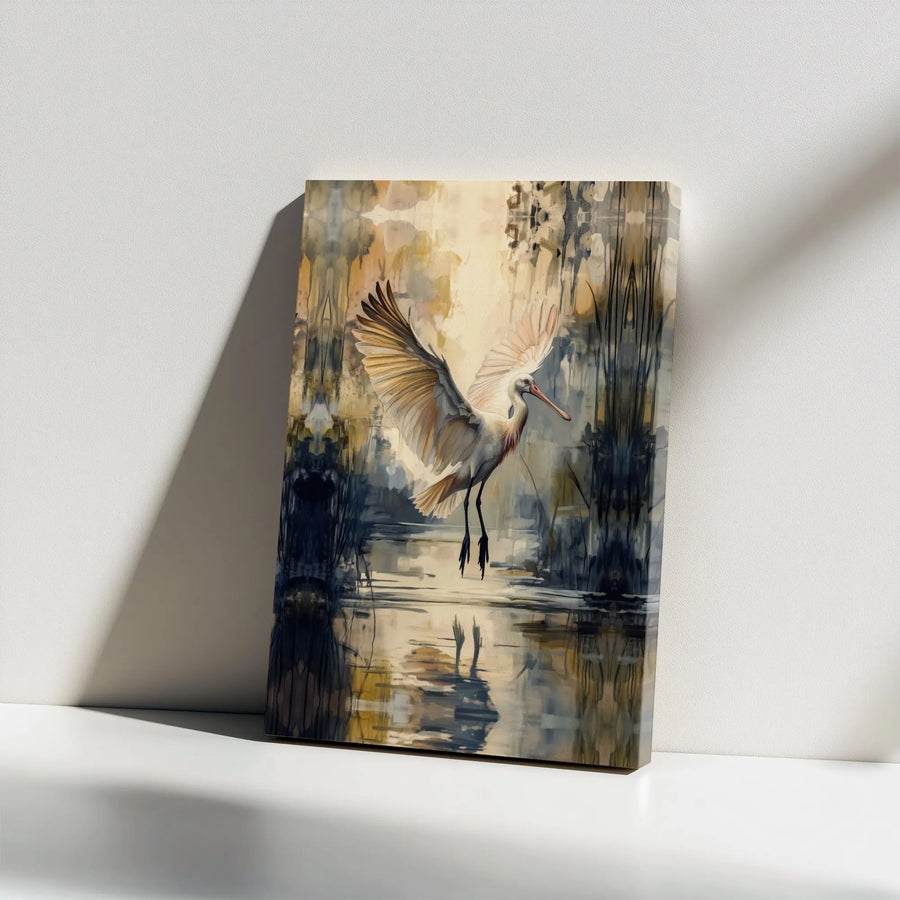 Spoonbill Canvas Wall Art | Abstract Marshland Bird Painting | Premium Gallery Wrapped Canvas | Modern Wildlife Decor Gift for Nature Lovers