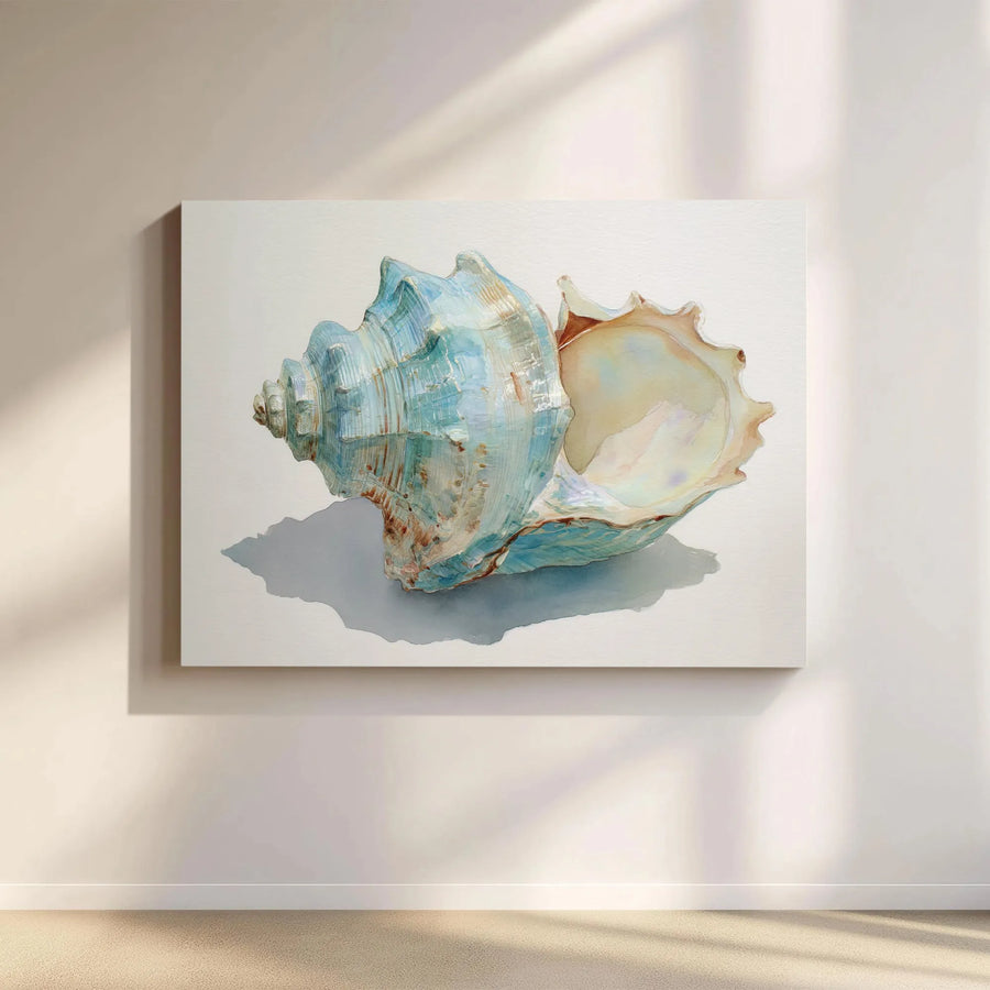 Watercolor Conch Seashell Canvas Wall Art | Blue Coastal Ocean Decor | Premium Fade-Resistant Print | Beach House Aesthetic Gift