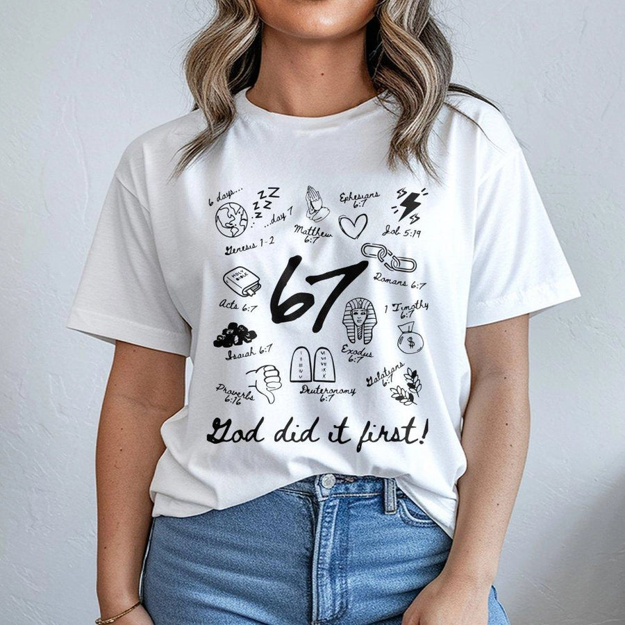 6:7 Bible Verse T-Shirt | God Did It First Christian Meme Design | Premium 100% Cotton Graphic Tee | Religious Gift for Men and Women
