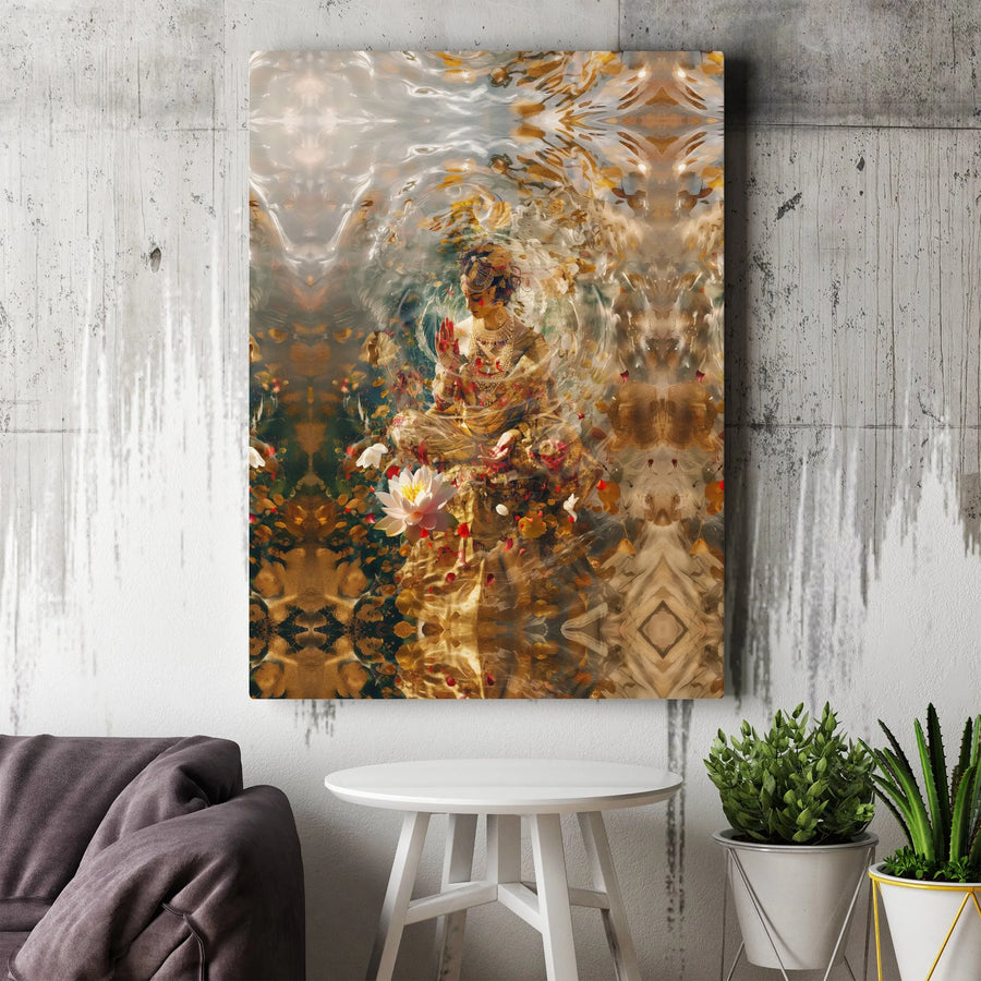 Spiritual Goddess Canvas Wall Art | Abstract Lotus and Water Goddess Print | Premium Gallery Wrapped Canvas | Yoga Studio & Meditation Room Decor Gift