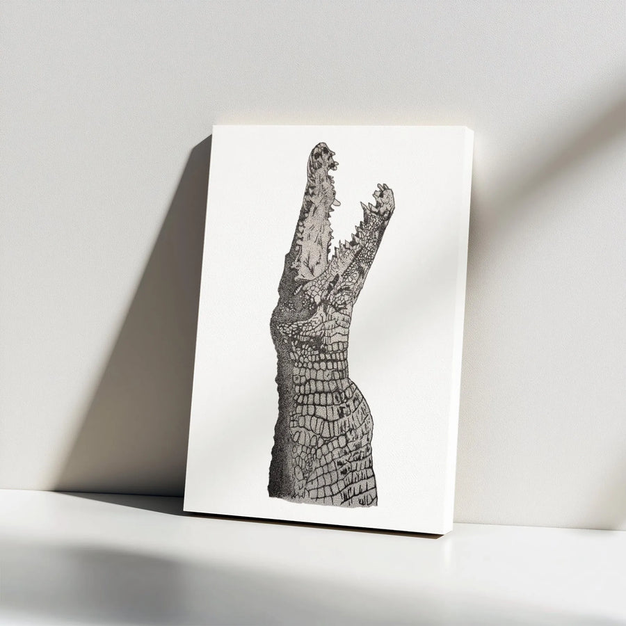 Alligator Wall Art Canvas | Stippled Crocodile Head Illustration | Premium Gallery Wrapped Decor | Modern Wildlife Home Office Gift