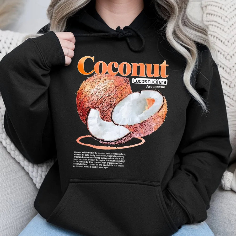 Coconut Botanical Hoodie | Vintage Scientific Illustration Print | Premium Cotton Tee | Gift for Foodie & Gardener