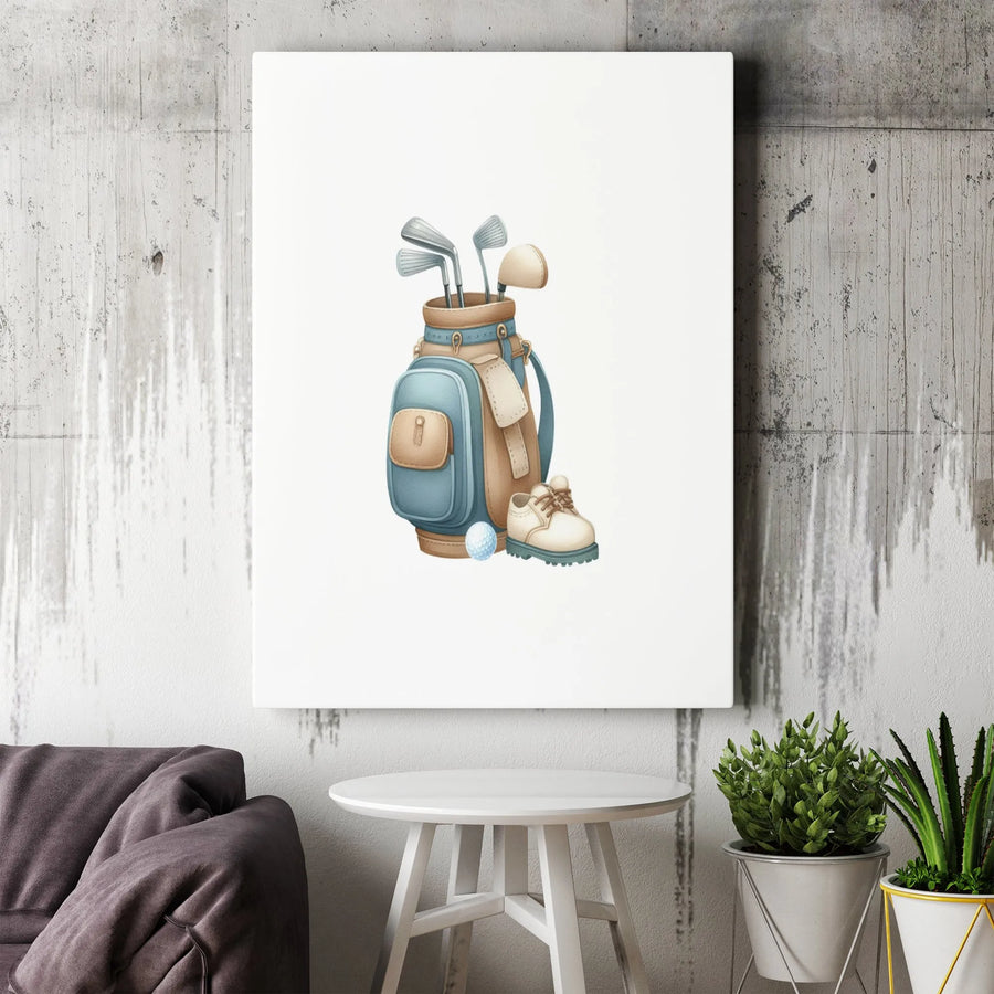 Golf Bag Canvas Wall Art | Watercolor Sporting Equipment Print | 1.25 Inch Gallery Wrap Premium Canvas | Perfect Gift for Golf Lovers & Office Decor