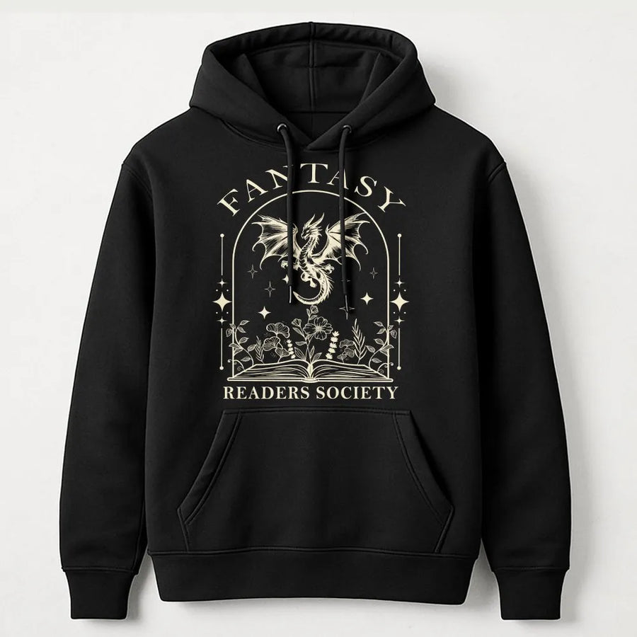 Fantasy Readers Society Hoodie | Dragon Bookish Aesthetic Graphic | Premium Cotton Blend | Gift for Book Lovers and Fantasy Readers