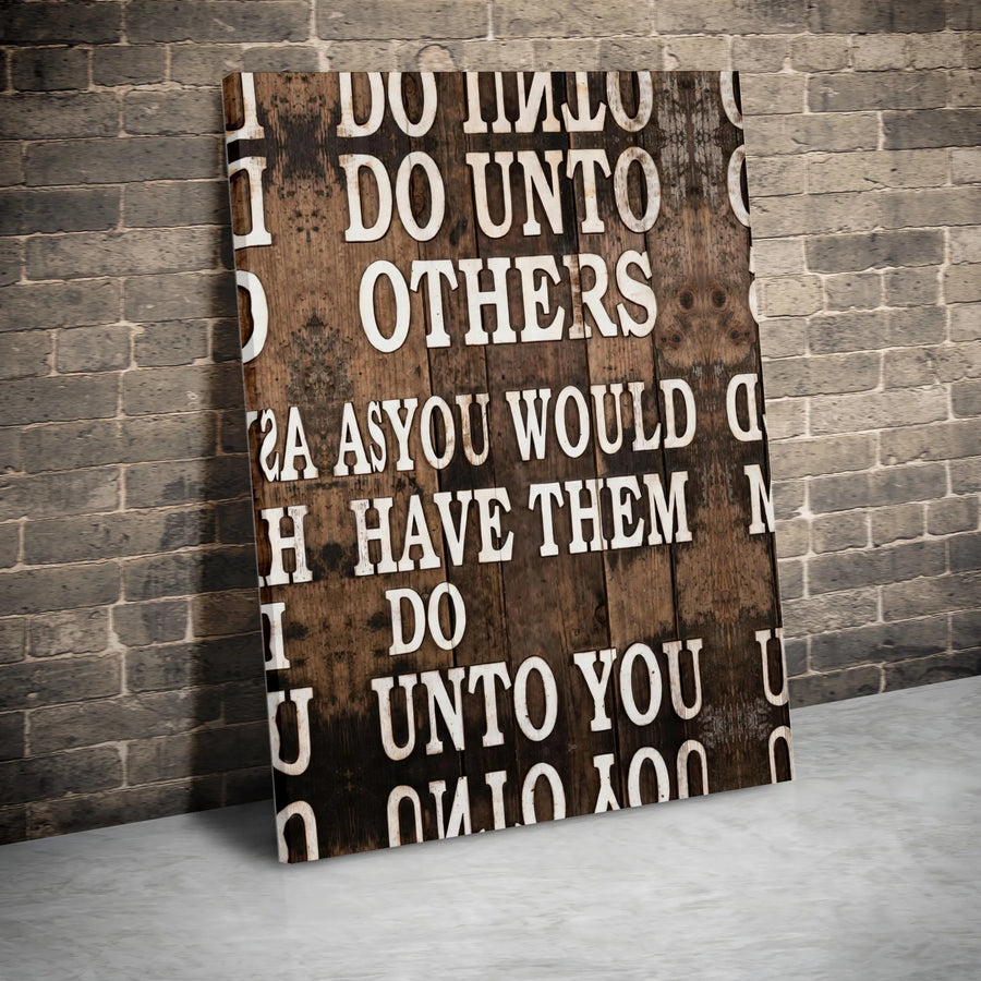 Golden Rule Canvas Wall Art | Rustic Wood Style Inspirational Quote | Premium Thick 1.25" Canvas | Christian Farmhouse Home Decor Gift