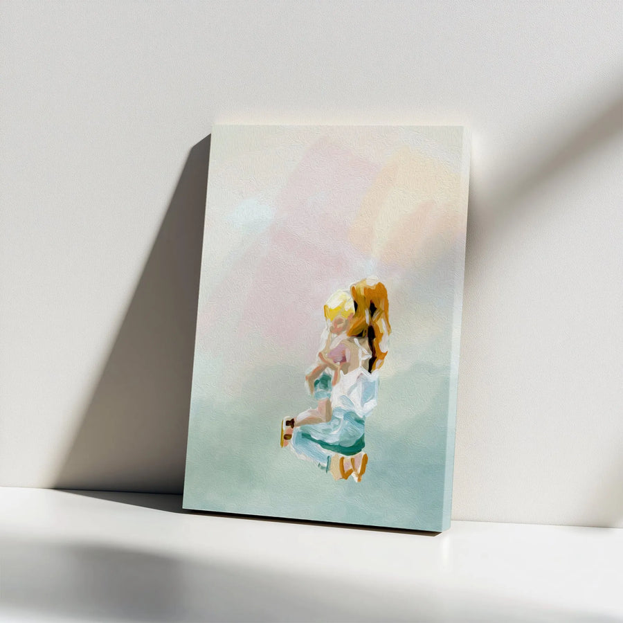 Mother and Child Canvas Wall Art | Abstract Watercolor Painting Print | Premium Gallery Wrapped Canvas | Sentimental Gift for New Mom