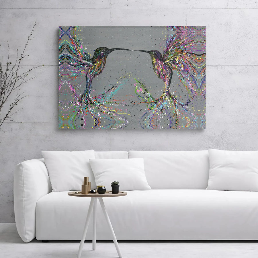 Hummingbird Wall Art Canvas | Colorful Abstract Splatter Paint Design | Premium Gallery-Wrapped Print | Modern Home Decor Gift for Bird Lovers