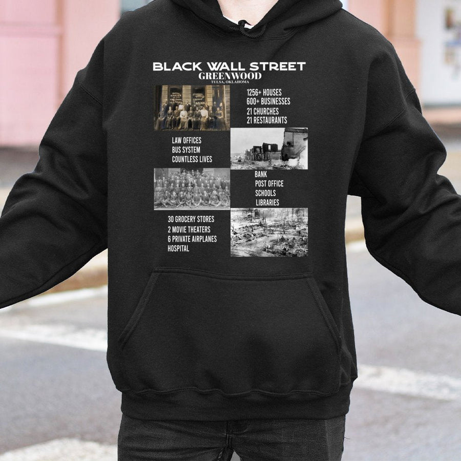 Black Wall Street Hoodie | Tulsa Greenwood History Design | Premium Cotton Blend | African American Heritage Gift for Adults