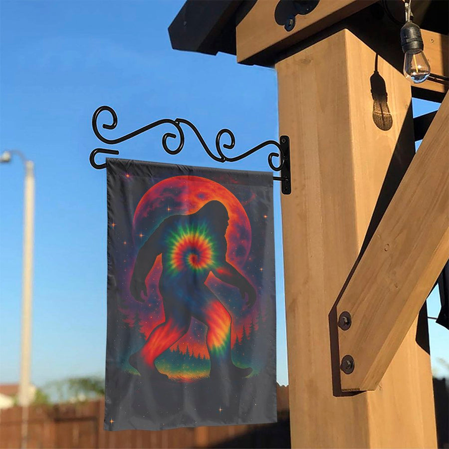 Psychedelic Bigfoot Garden Flag | Tie Dye Sasquatch Yard Decor | Premium Double-Sided Polyester | Unique Mythical Creature Gift For Outdoor Enthusiasts