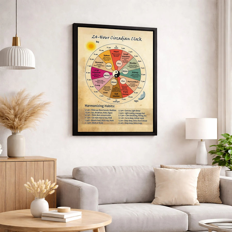 24-Hour Circadian Clock Chart | Traditional Chinese Medicine Organ System Wall Art | Premium Gallery Wrapped Canvas | Holistic Health Gift Decor