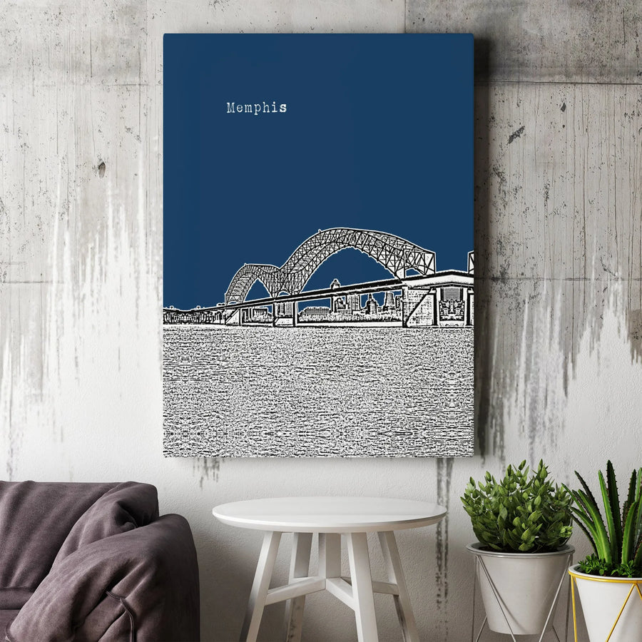 Memphis Skyline Wall Art | Hernando De Soto Bridge Architectural Print | Premium Gallery Wrapped Canvas | Tennessee Home Decor Gift