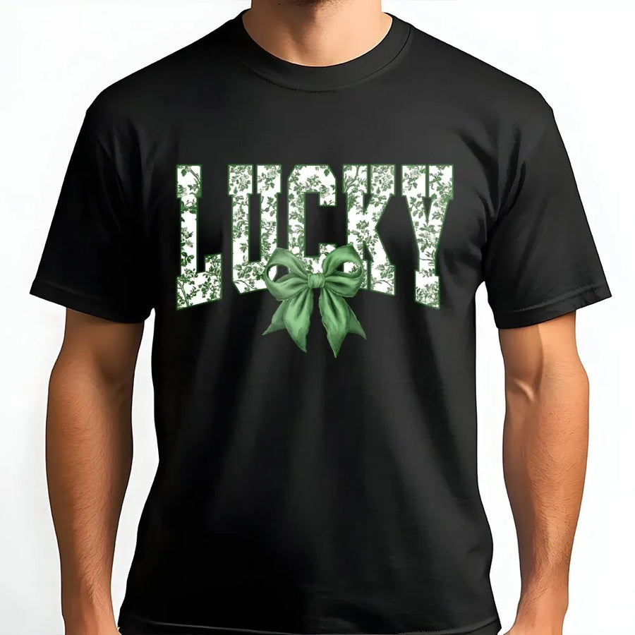 Lucky St. Patrick's Day T-Shirt | Coquette Aesthetic Green Bow Graphic | Premium Soft Cotton Tee | Cute Gift for Women & Teens