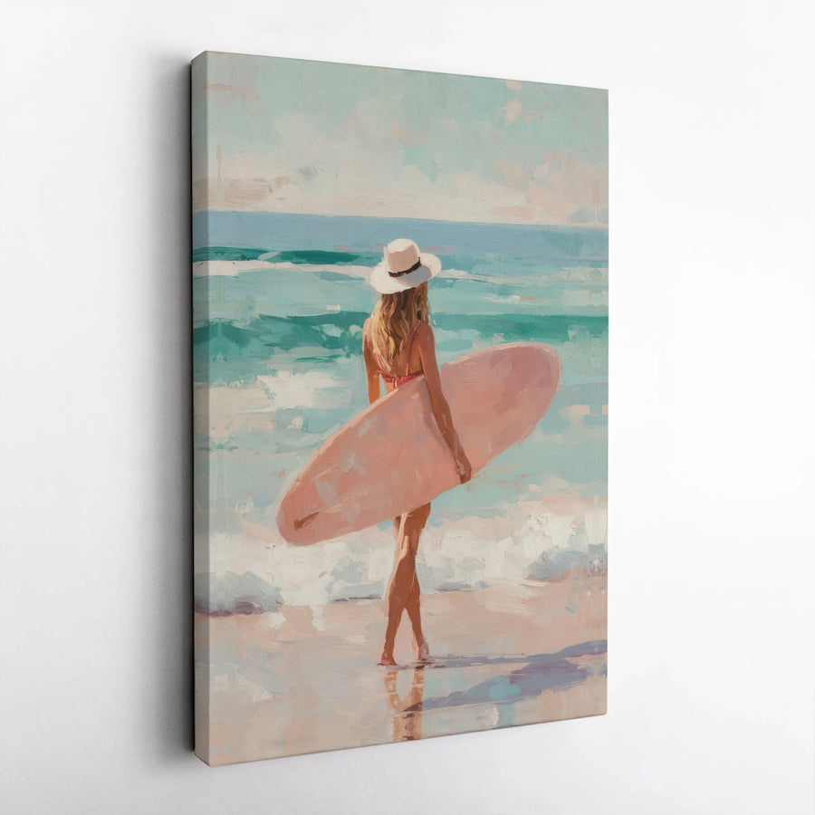 Surfer Girl Canvas Print | Impressionist Beach Painting Wall Art | Premium Thick Gallery Wrap | Coastal Home Decor Gift for Ocean Lovers