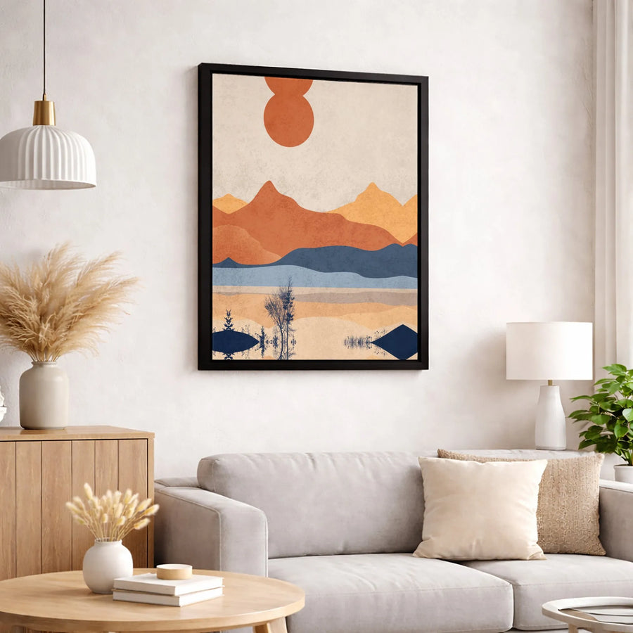 Abstract Mountain Landscape Canvas Print | Boho Desert Sun Wall Art | Premium 1.25-Inch Gallery Wrap | Modern Home Decor Gift for Living Room