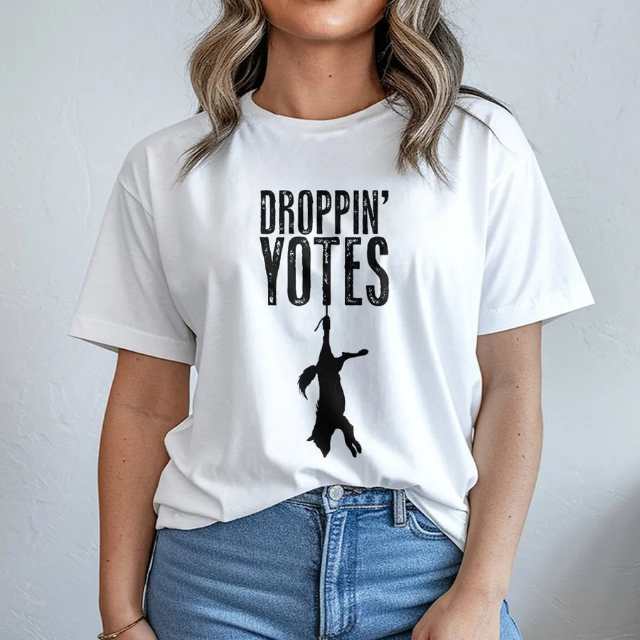 Droppin' Yotes Coyote Hunting T-Shirt | Predator Hunter Graphic Print | 100% Soft Cotton Tee | Funny Gift for Outdoorsmen and Sportsmen